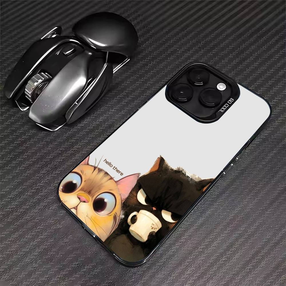 Популярный Чехол для Телефона с Мультяшным Котом и Кофе Для iPhone 17 16 15 14 13 12 11 Pro Max XS Max 7 8 Plus Ударопрочный Силиконовый Матовый Чехол