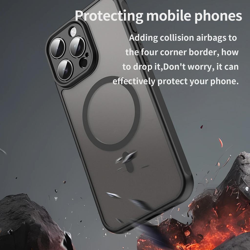 For Magsafe Magnetic Wireless Charge Frosted Case For iPhone 16 15 14 13 12 Pro Max Plus Funda Shockproof Matte Back Cover Coque