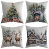 Рождественская наволочка с акварельным рисунком лося, снеговика, дерева, камина, наволочка для диванной подушки, новогодний декор для дома