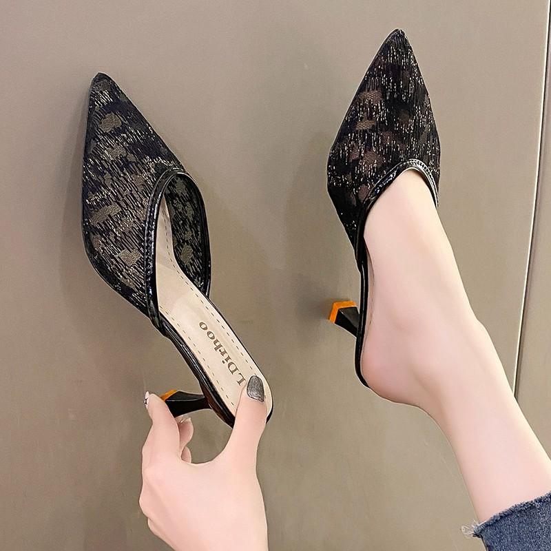 Модные туфли на высоком каблуке для женщин 2024 года, новые весенне-летние туфли с сетчатой отделкой, женские туфли на тонком каблуке для улицы