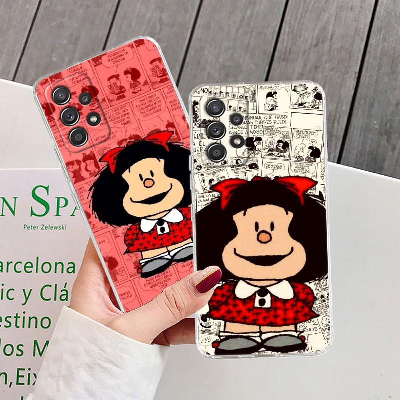 Прозрачный чехол для Samsung Galaxy A57 A37 A56 5G A36 Чехлы A55 A54 A35 A26 A07 A17 A16 A06 A34 A15 Мягкая обложка Мафальда Мультяшная девушка