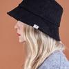 VARZAR Wide Corduroy Label Bucket Hat Black