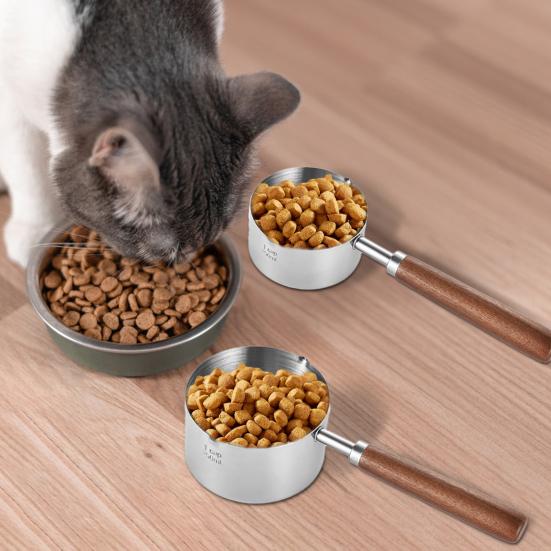 2 шт. мерная ложка с деревянной ручкой, совок для корма для домашних животных, 125 мл/250 мл, мерные чашки из нержавеющей стали, столовая ложка, мерная ложка для приготовления кофе, мерная ложка