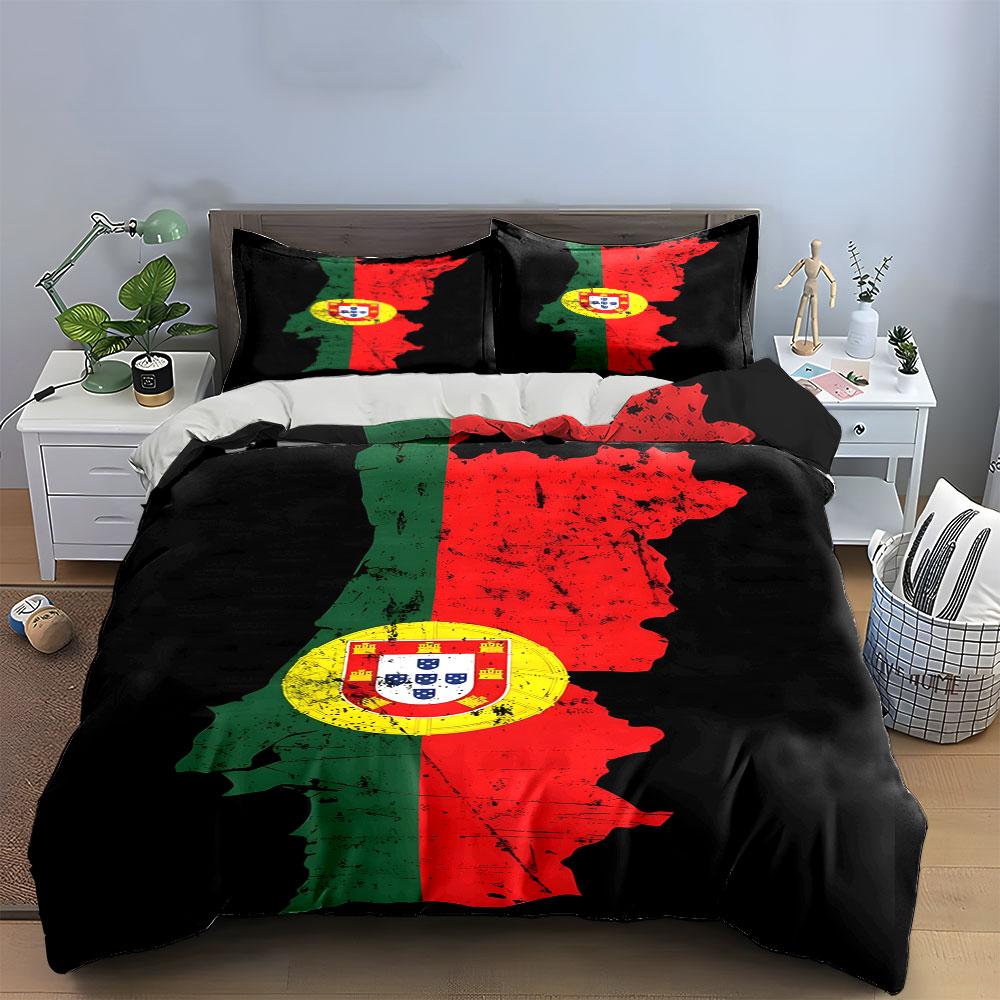 Portugal flag with map. Bedding sets Duvet cover sets Duvet covers Pillowcases(1*Duvet Cover 2*Pillowcases without duvet insert)
