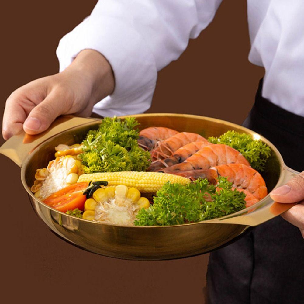 Conjoined Double Handles Cooking Pan Silver/gold Saucepan Snack Plates Soup Basin  Ramen
