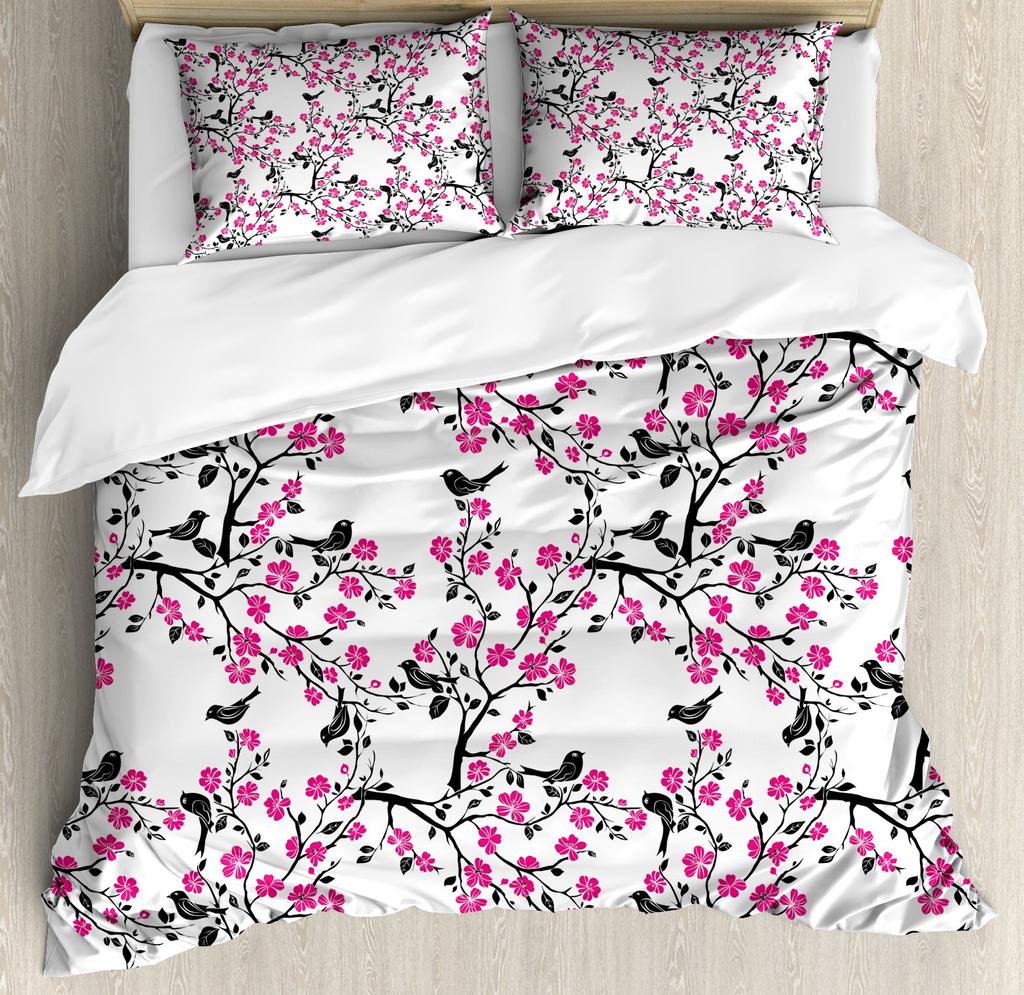 Cherry Blossoms Bedding Set Romantic Theme Pink Comforter Cover Set Duvet Cover Women Girls Couple Teen Soft Comforter,Full Size