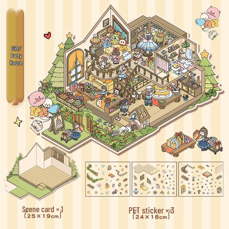 3D Наклейки для ландшафтного дизайна кабины: Большая корейская миниатюрная сцена для DIY, милый декор для хранения.