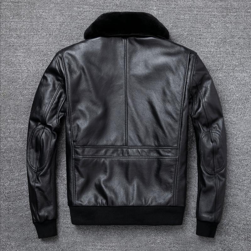 Air Force Flight Jacket Fur Collar Genuine Top Layer Cow Leather Jacket Men Black Brown Cow Coat Men's Winter Jacket