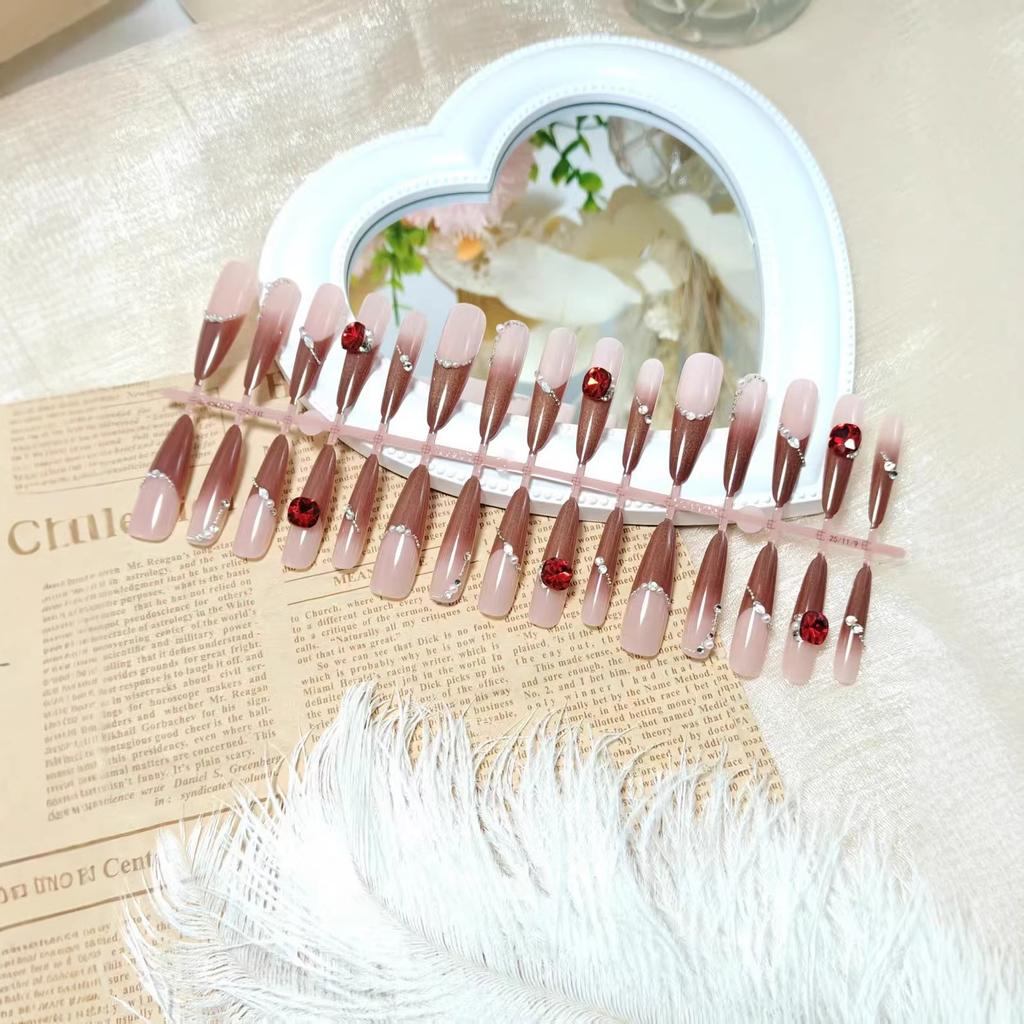Brown Gradient Cat Eye Flash Wearable Nails 30 Pieces Premade Nail Nails Fake Nails
