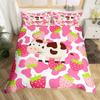 Мультяшный коровяк Комплект пододеяльника Трехпредметный комплект одеяла с клубничным узором Кавайный комплект постельного белья с коровками