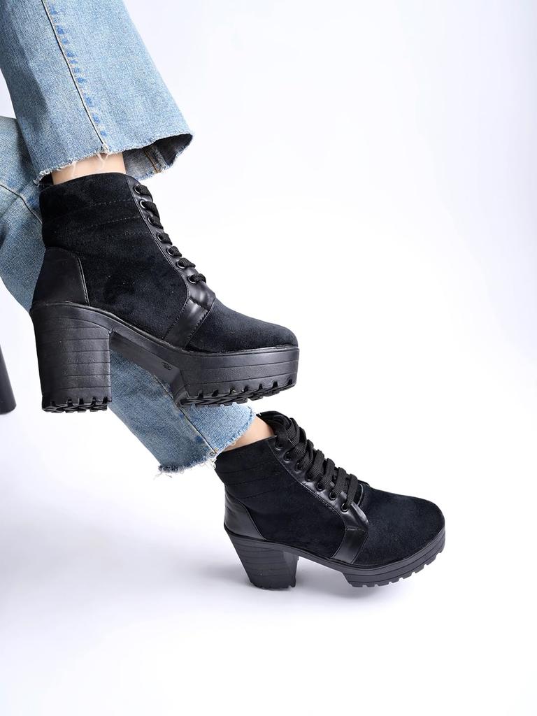 Shoetopia Женские короткие ботильоны на массивном каблуке с нескользящей подошвой, удобные модные ботильоны на щиколотку | Мягкая амортизирующая подошва | Для повседневной носки, вечеринок и зимы