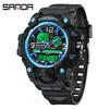 SANDA Черные технологии Водонепроницаемые подростковые повседневные часы-будильник с двойным дисплеем