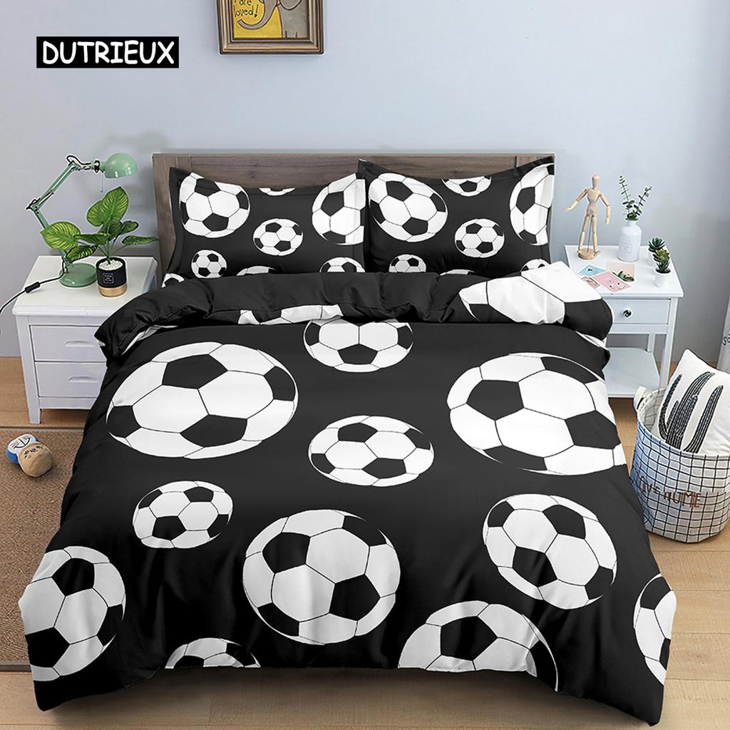 Футбольный комплект постельного белья Футбольный комплект постельного белья для мальчика-подростка Микрофибра Спортивный нарядный пододеяльник с рисунком футбольного мяча Покрывало