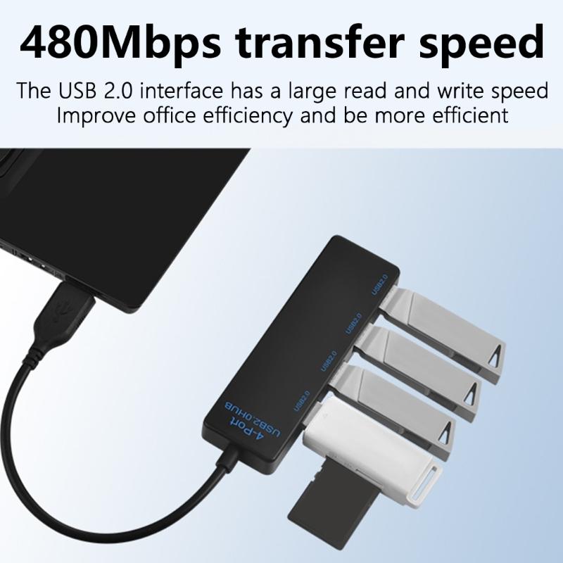 4-портовый USB2.0 хаб-расширитель, предоставляющий 4 интерфейса USB2.0 для ПК, ноутбука, телевизора, поддерживает передачу данных, зарядку до 480 Мбит/с