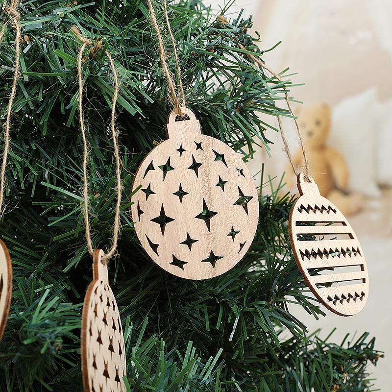 8/10Pcs Wooden Christmas Ornaments Snowflake Xmas Tree Hanging Balls Pendant with Rope DIY Unfinished Wood Craft Home Decoration