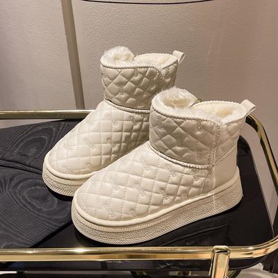 Водонепроницаемые и нескользящие зимние сапоги на толстой подошве с интегрированным мехом, женские, зима 2025, новые бархатные утолщенные хлопковые туфли-хлебцы, короткие сапоги