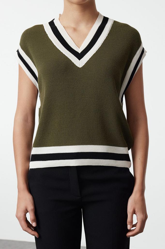 Women's Elegance Style Sweater Navy Blue V-Neck Knitwear Sweater