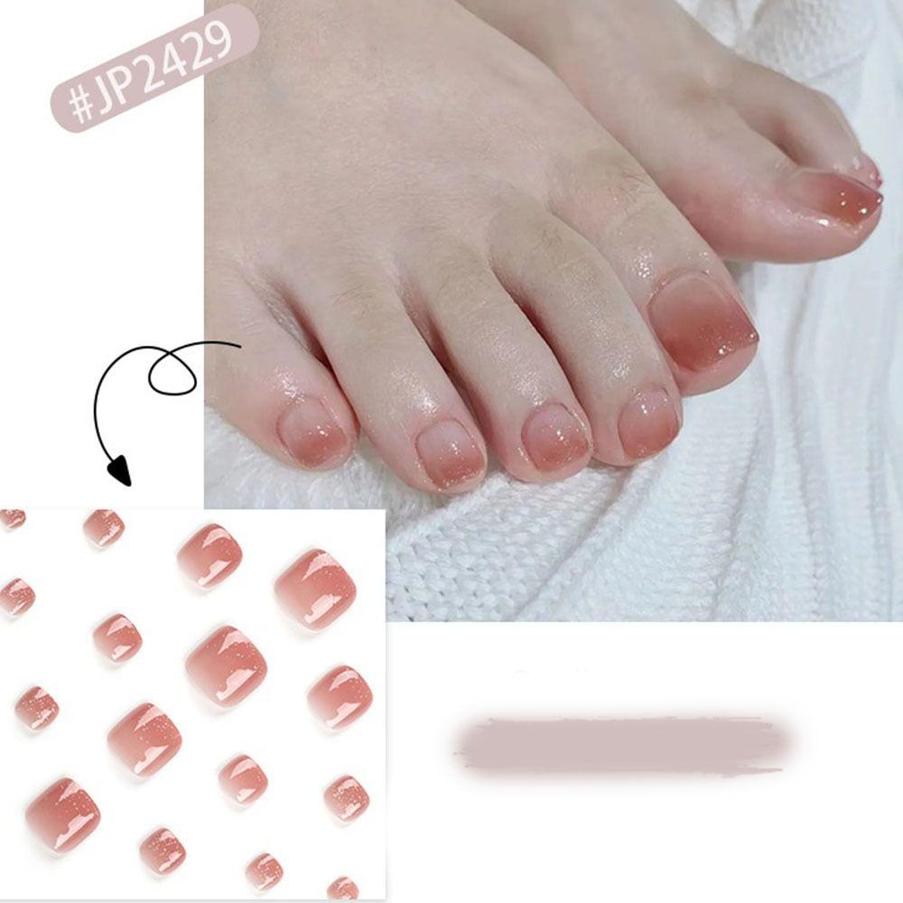 Французские накладные ногти на ногах, короткие квадратные ногти, модные ногти для женщин и девочек