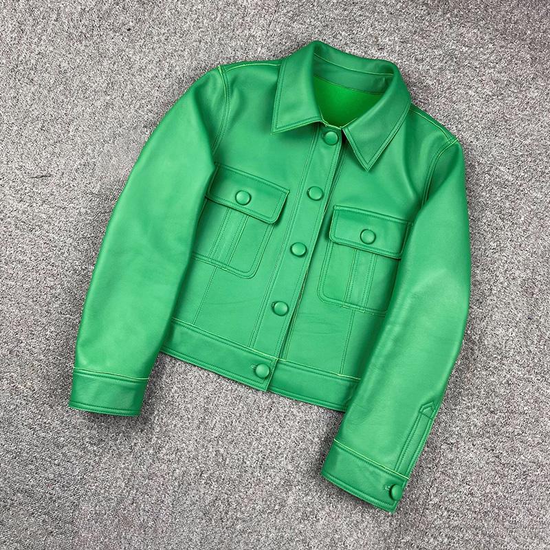 Весенне-осенняя кожаная куртка для женщин, новинка 2023 года, женские куртки-бомберы, мотоциклетные 100% настоящие дубленки