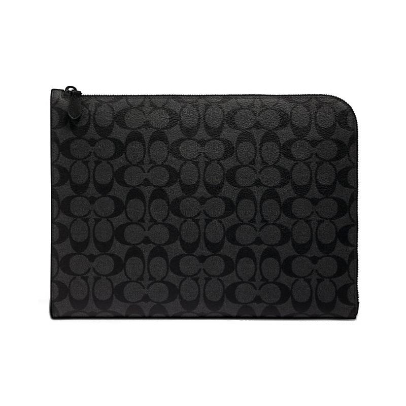 COACH L-Zip 33 presbyopia coated canvas and calfskin computer bag briefcase zipper folder bag clutch men's charcoal black