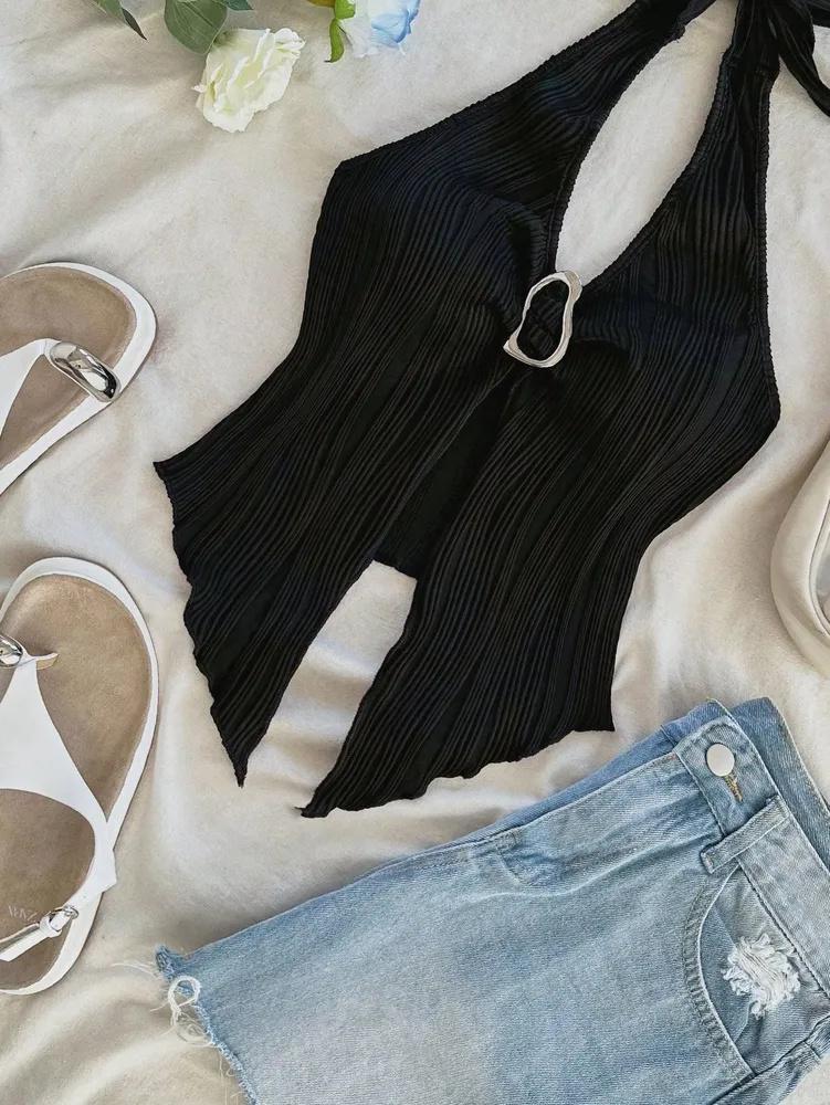 Майка phumee Халтер Металлический V-образный вырез A2414