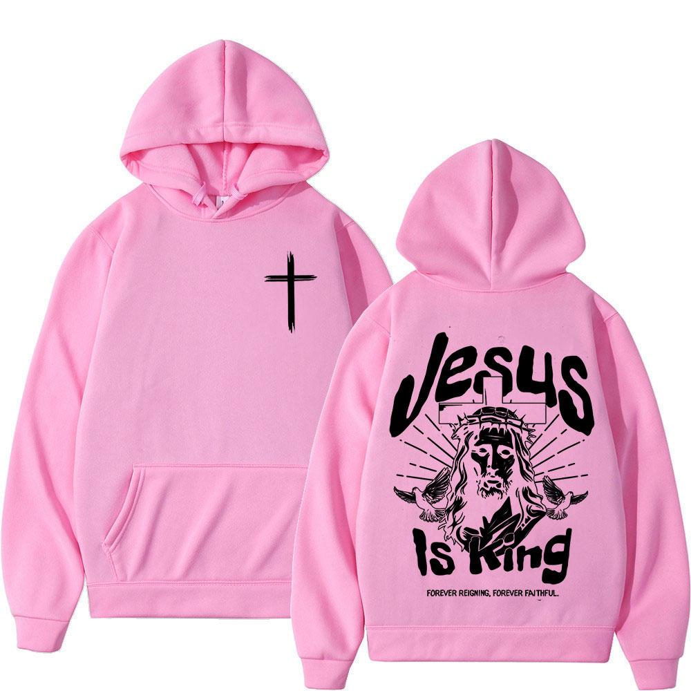 Jesus Is King Christian Bible Verse Hoodies Men Women Clothing Fashion Long Sleeve Sweatshirts Fleece Casual Oversized Pullover
