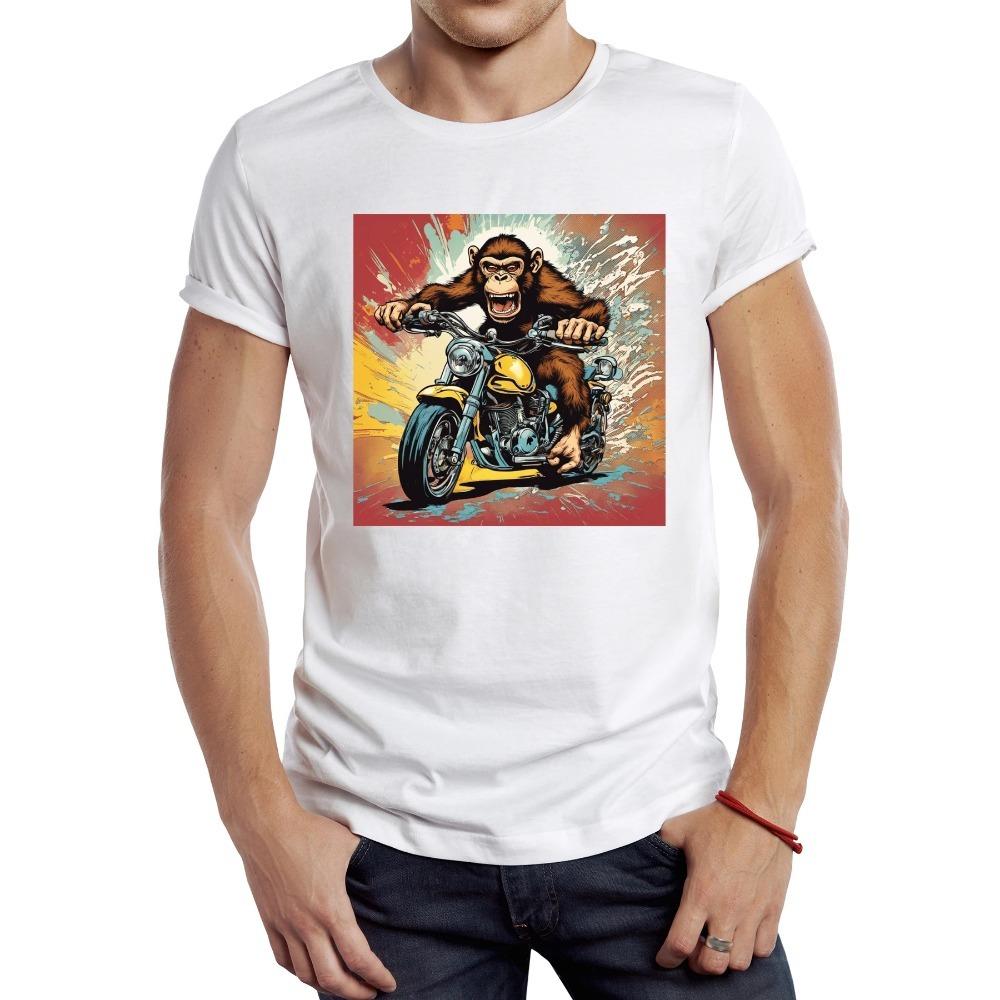 Винтажная мужская футболка Monkey on Motorcycle, повседневная крутая мужская футболка с изображением мотоцикла, хипстерская футболка в стиле ретро Monkey RiderPrinted