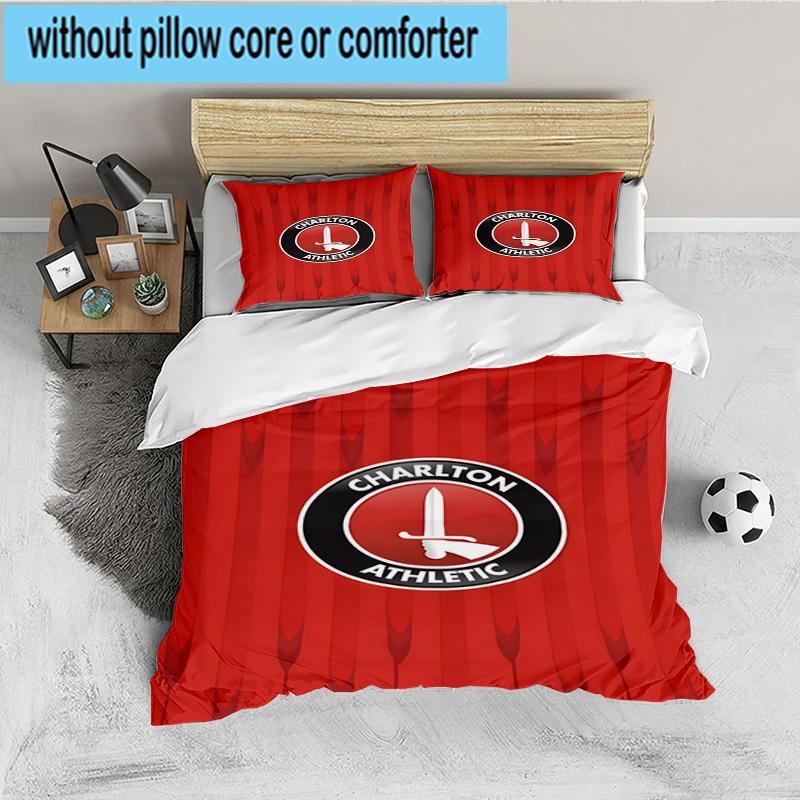 3PCS Football Charlton-Athletic Crest Bedding set,Ideal for1pc Duvet Cover And 2pcs Pillowcases Perfect for Christmas,Ideal for Bedroom, Dormitory