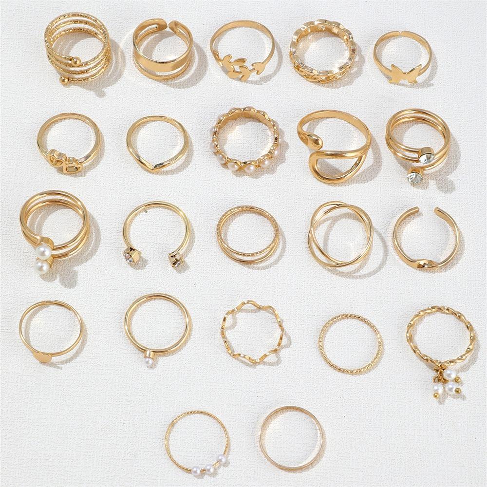 Gold/Silver Wave Joint Rings Set Alloy Love Chain Joint Ring New Multi Style Ring Set  Woman