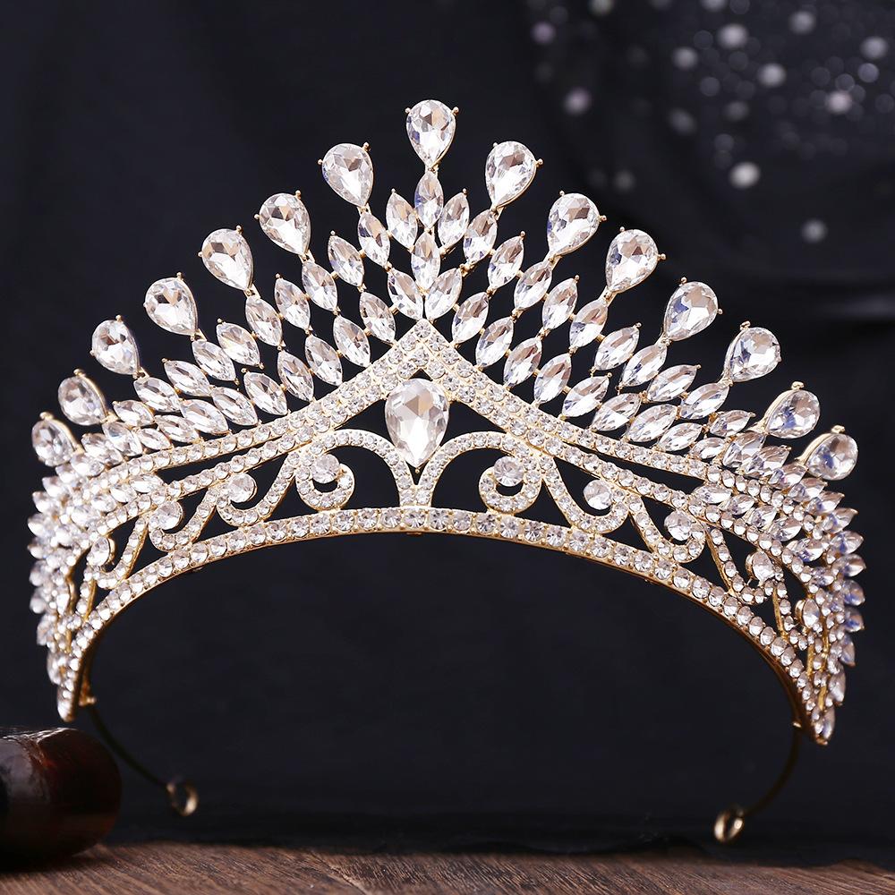DIEZI 8 Colors Baroque Blue Opal Tiara For Women Wedding Party Luxury Bridal Bride Crystal Crown Hair Accessories Jewelry