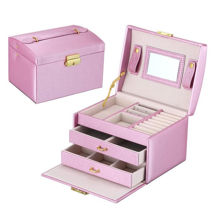 Leather Jewelry Storage Box - Organizer for Rings, Earrings, Necklaces, Makeup & Watch
