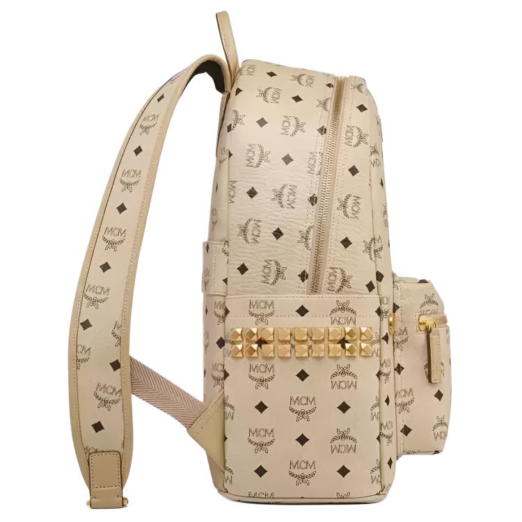 MCM Modern Unisex Style Faux Leather Backpack Medium Unisex backpack Beige MMKEAVE12IG-1