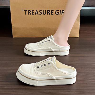 CRLAYDK Классические женские мюли Кроссовки Слипоны Летние парусиновые шлепанцы Плоские туфли Платформа Без шнуровки Прогулочные повседневные лоферы с открытой спиной