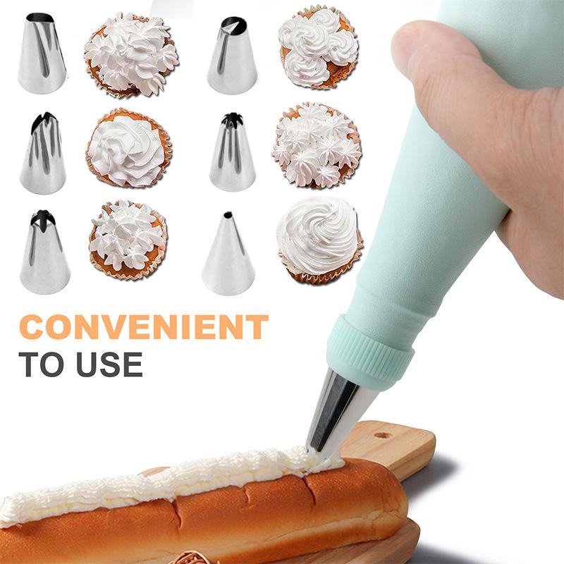 LMETJMA 34 шт. Набор кондитерских мешков и насадок 24 насадки из нержавеющей стали 2 многоразовых силиконовых кондитерских мешка 3 разглаживателя глазури 1 кисть для труб