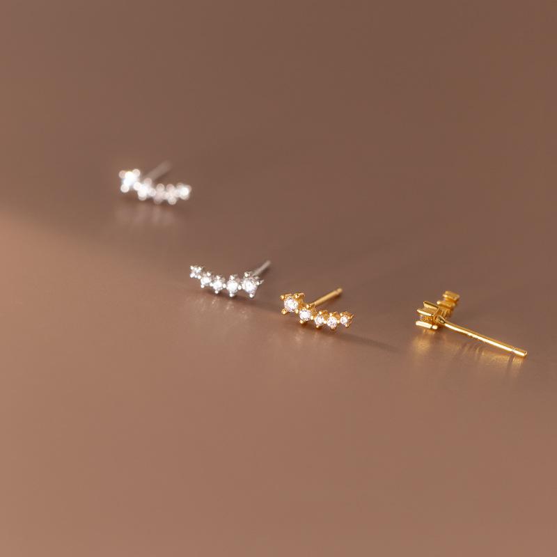 WANTME 925 Silver Simple Korean Pave Zircon Mini Small Stud Earrings for Teen Women Daily Life Party Piercing Jewelry