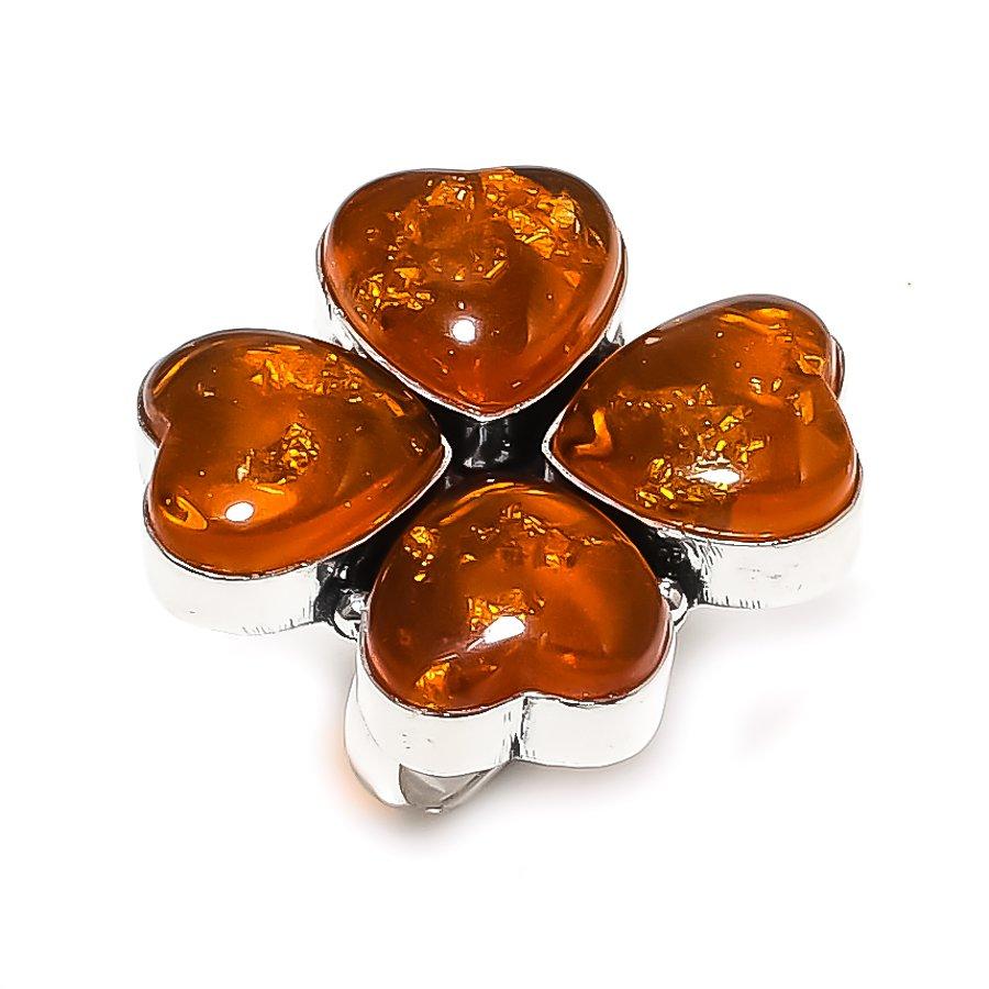 Baltic Amber Gemstone 925 Sterling Silver Jewelry Ring Size Adjustable