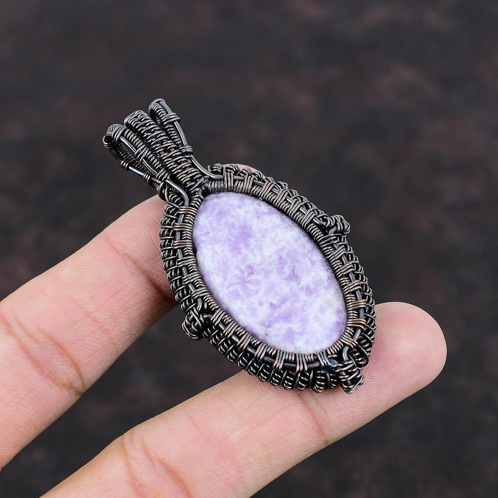 Подвеска из драгоценного камня лепидолит, подвеска из медной проволоки, ювелирные изделия из лепидолита, лучший дизайн подвески, подарок для него, медные украшения, подвеска ручной работы