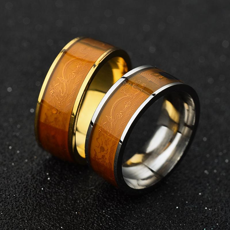 1 шт., модное новое умное кольцо с этикеткой, кольцо с каплей масла, двойное кольцо с драконом, кольцо из нержавеющей стали