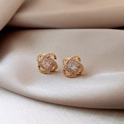 Серьги с четырьмя листочками клевера и цирконием для женщин S Pure Needle Niche Design Новые модные легкие роскошные серьги
