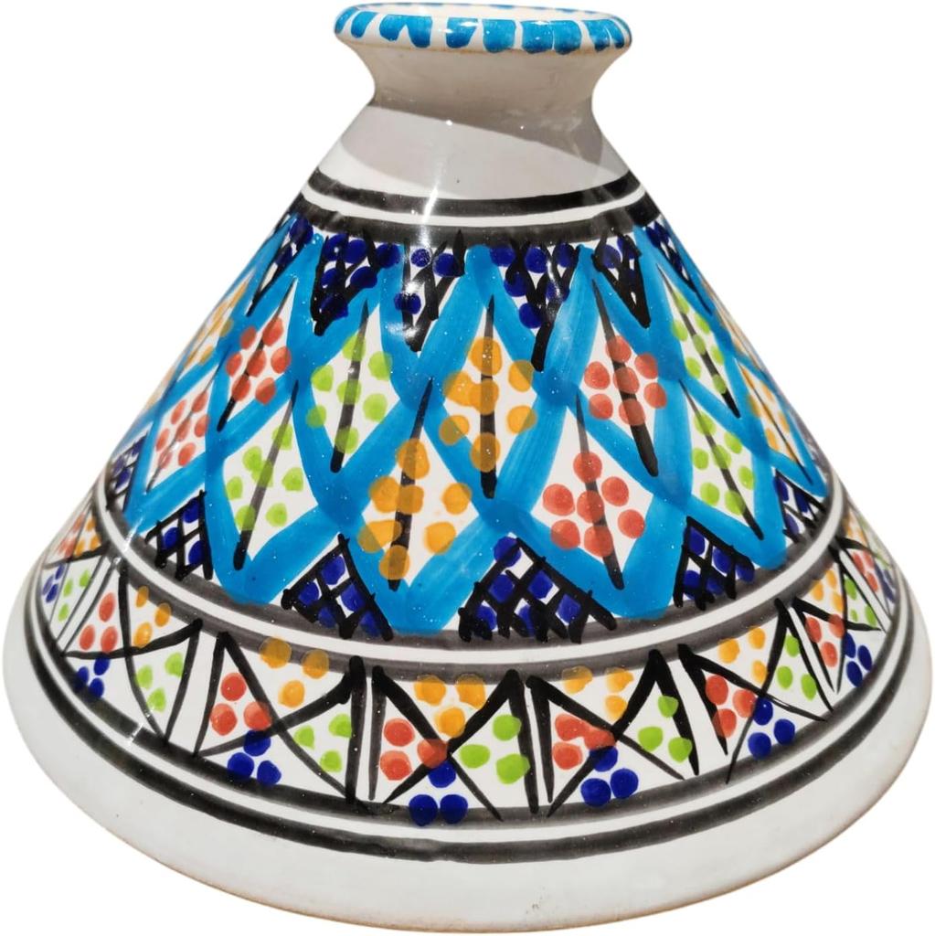 Small Handmade Tunisian Turquoise Blue Tagine – Traditional Ceramic Cookware for Oven & Fire – 22cm, Perfect for Fish, Poultry, Meat & Vegetables