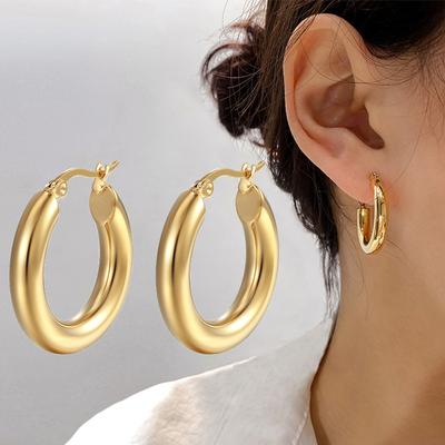 Классические модные гладкие круглые серьги-кольца для женщин из нержавеющей стали толщиной 5 мм, серьги-хагги с застежкой-клипсой, круглые винтажные украшения
