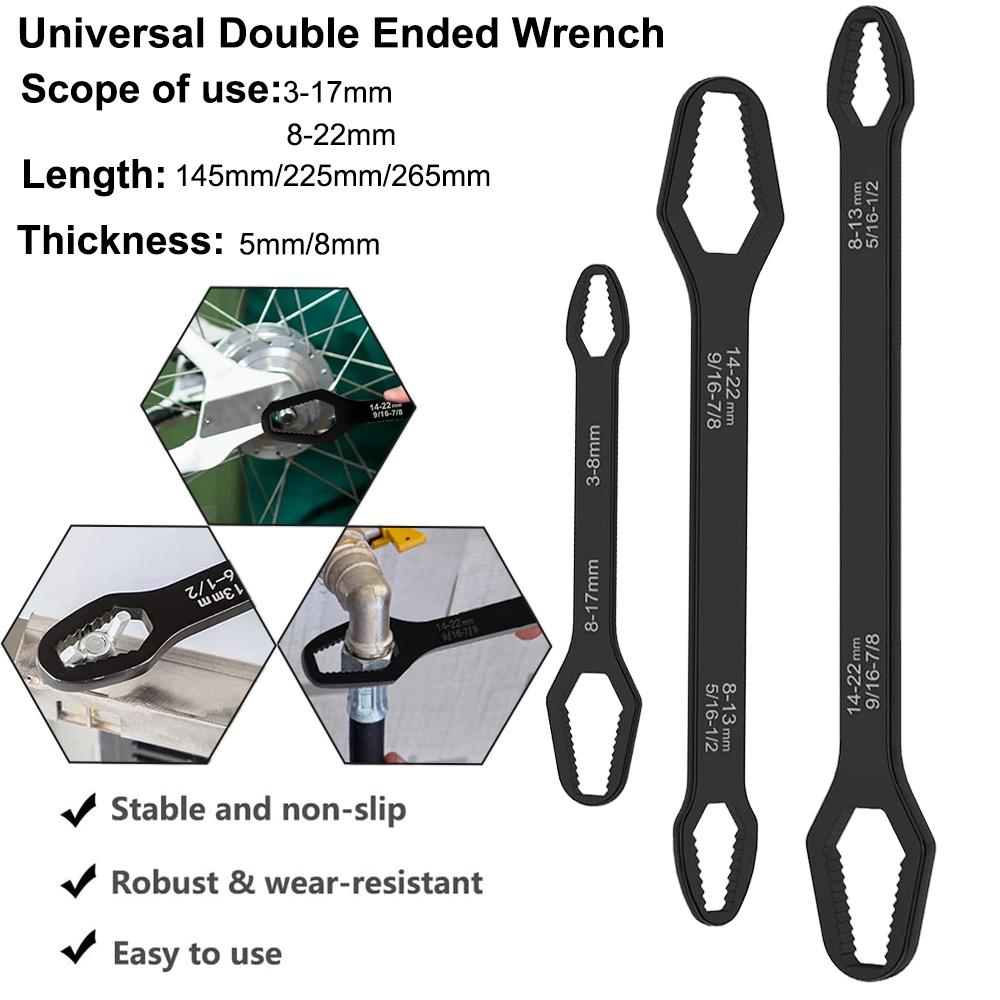 1 шт. Двусторонний многофункциональный универсальный гаечный ключ, универсальный гаечный ключ, 3-17 мм, самозатягивающийся ленивый гаечный ключ, инструменты для ремонта, хром-ванадиевая сталь, многофункциональный
