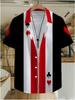 Men's Fashion Hawaiian Shirt with Cartoon Playing Card Print, Casual Anime Style Red/White/Black Contrast Color Poker Floral Short Sleeve Shirt, High