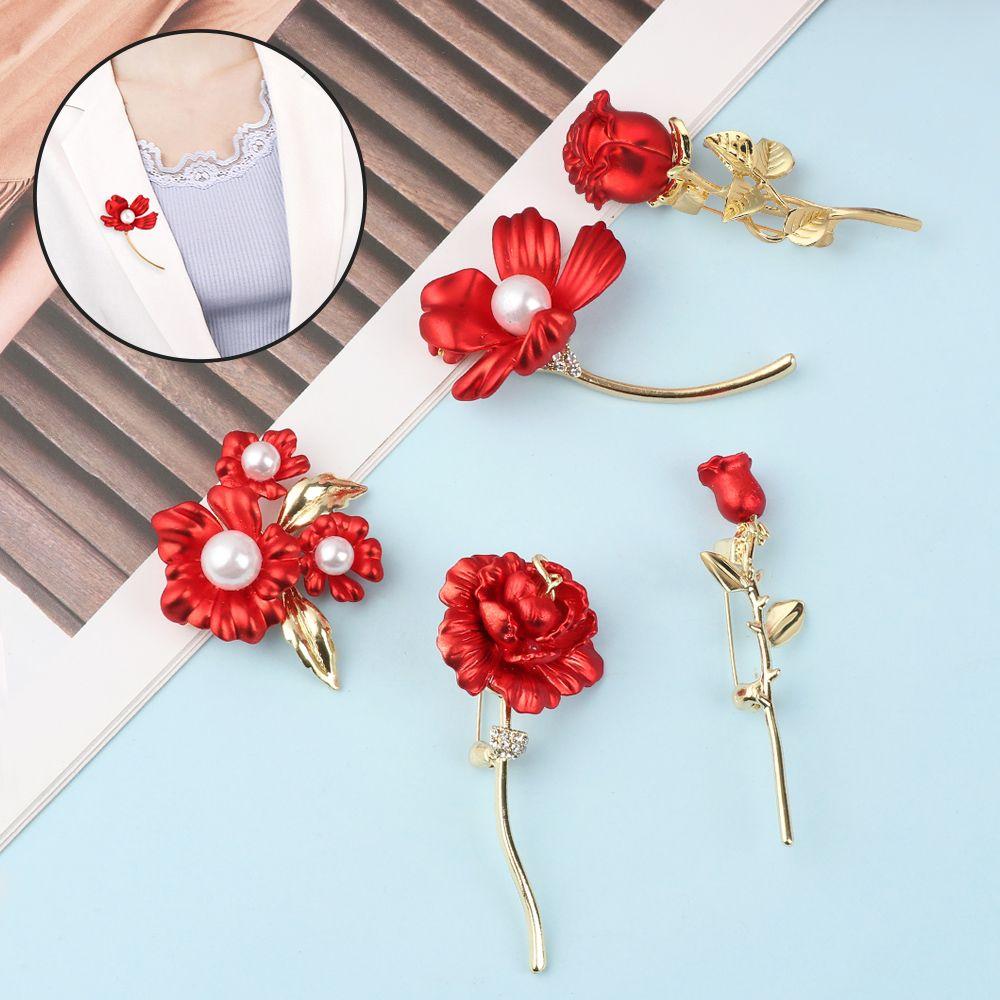 Rose Flower Decoration Female Corsage Red Rose Brooch Safety Pins Suit Accessories