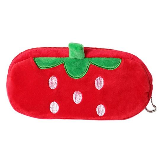 Pencil Case Large Capacity Zipper Closure Creative Portable Flannel Cartoon Strawberry Shape Pencil Bag Home Supplies