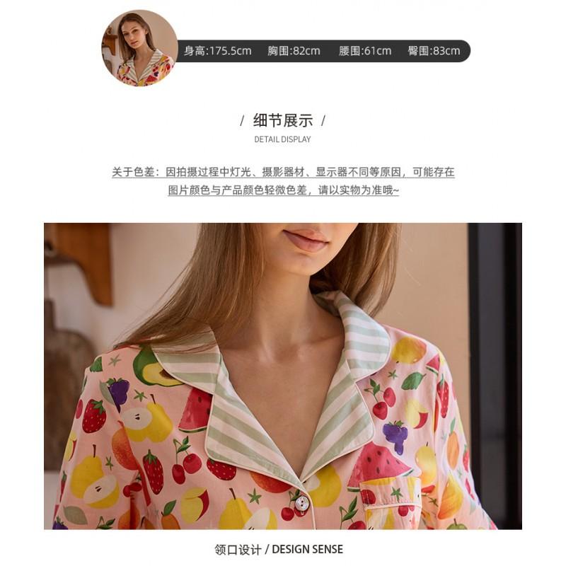 Womens Cotton Pajama Set Long Sleeve Lapel Top Pants Lightweight Fall Home Wear Outfit