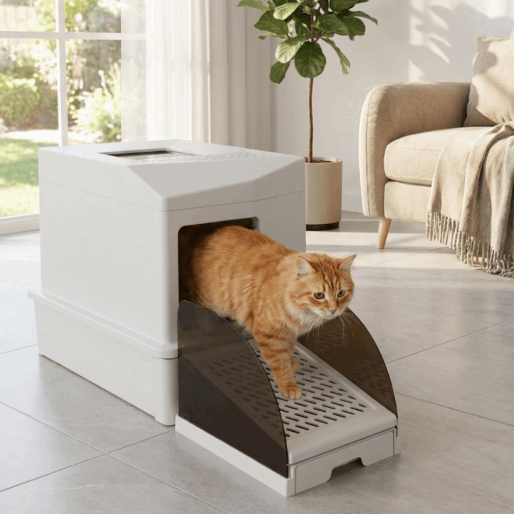 Non Slip Cat Litter Ramp with Drawer Adjustable Height Drawer Baffles Step Stool for Cat House