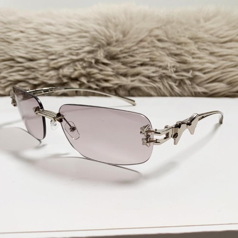 Frameless Square Bow Sunglasses For Women, Star Style Y2K Sun Glasses