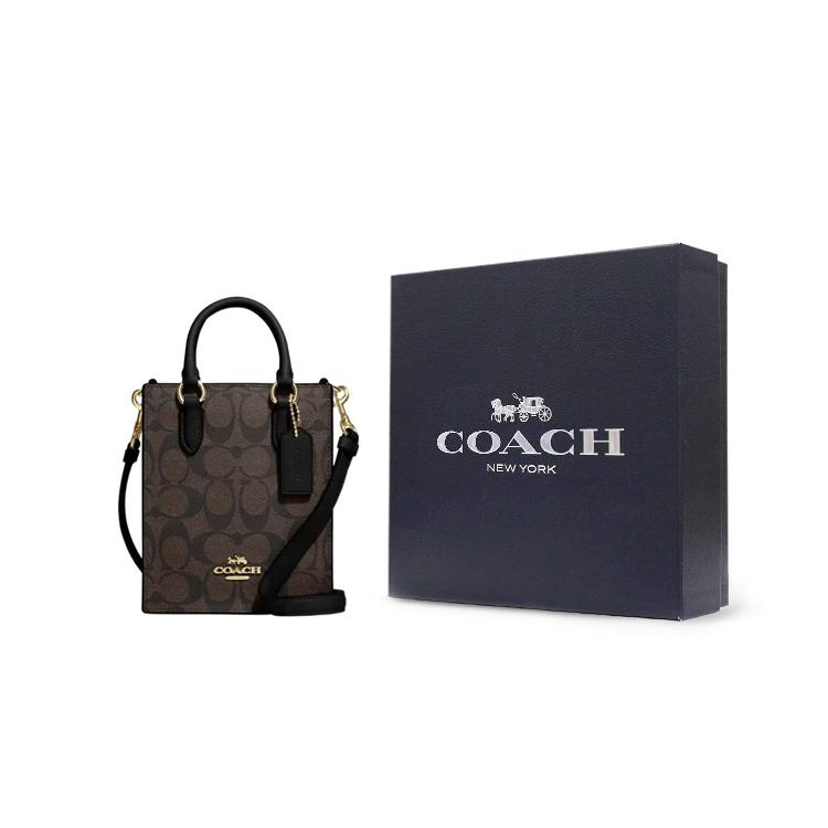 New COACH Coated Fabric With Leather Tote Bag, Shopping Bag, Crossbody Bag, Handbag Mini Women's Black CJ494-IMAA8