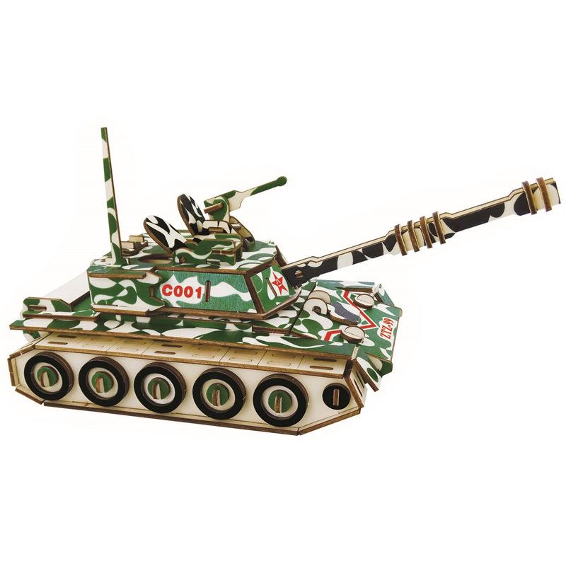 Детская 3D деревянная модель-пазл военного танка, игрушка